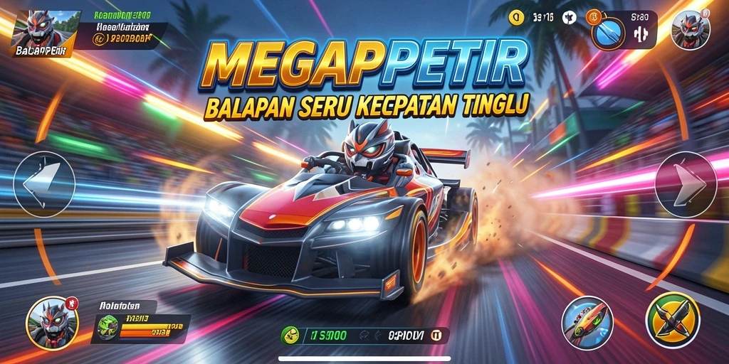 Gameplay balapan seru di MEGAPETIR dengan trek menantang.