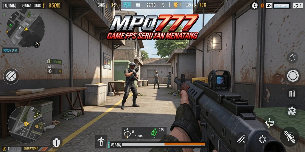 Screenshot MPO777 yang menunjukkan aksi intens dalam pertempuran FPS.