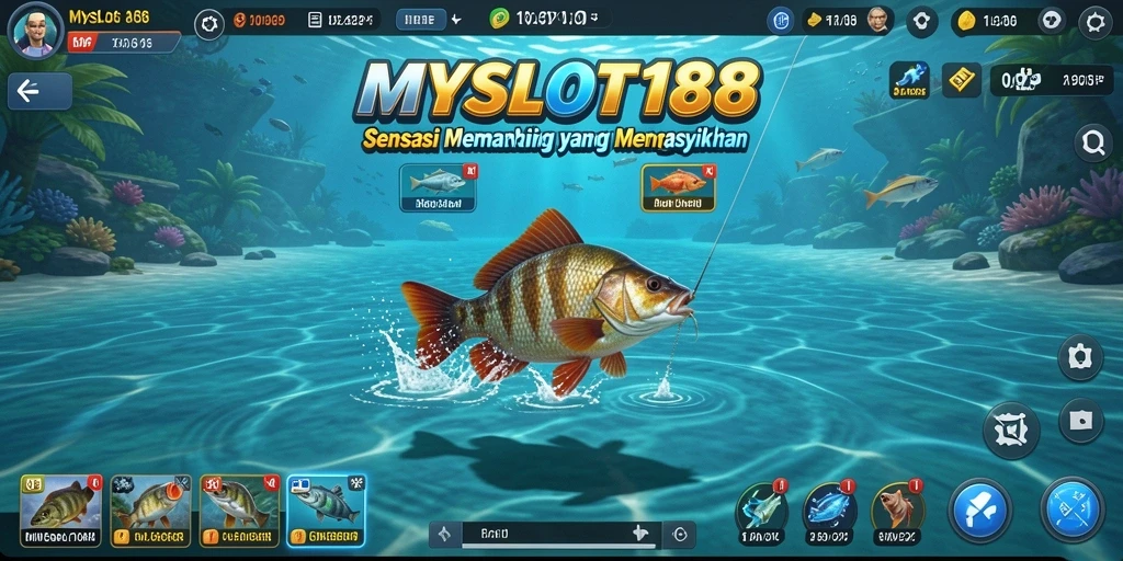 Screenshot utama menunjukkan gameplay memancing yang mendebarkan di MYSLOT188.