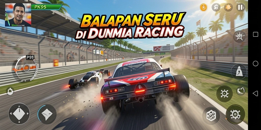 Tampilan screenshot gameplay PK95 dengan balapan yang penuh aksi.