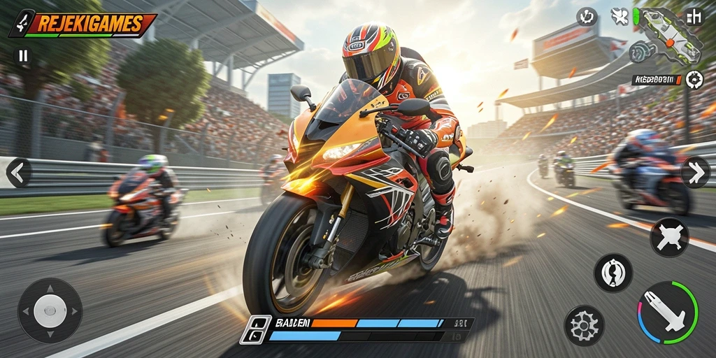 Gameplay seru balapan motor dengan visual yang mendebarkan.