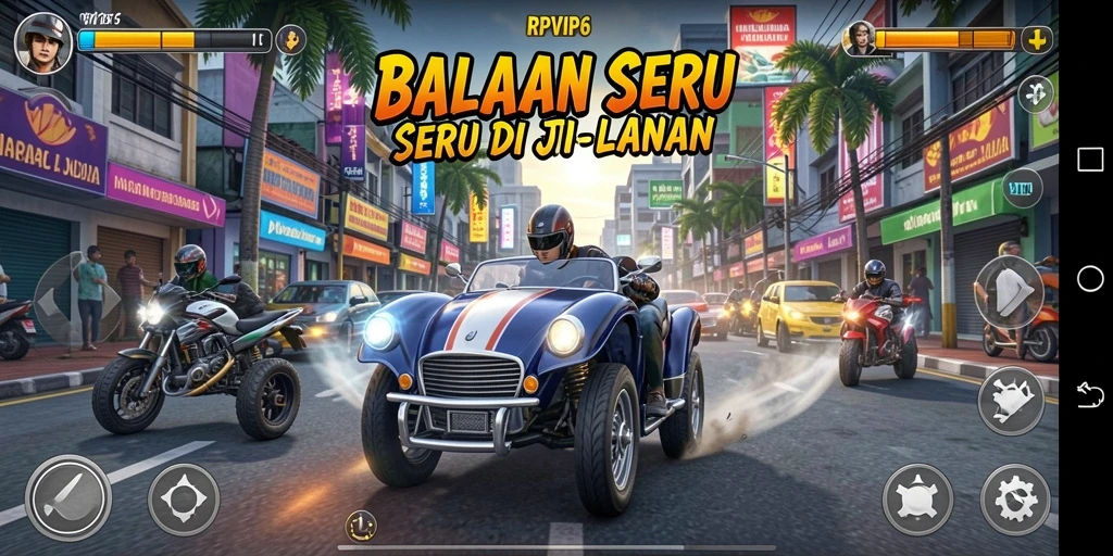 Screenshot RPVIP6 menampilkan aksi balapan yang intens dan grafis mengesankan.