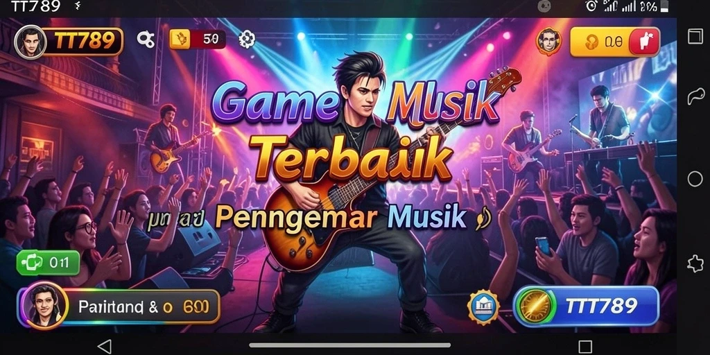 Tangkapan layar menunjukkan gameplay interaktif dengan musik yang seru.